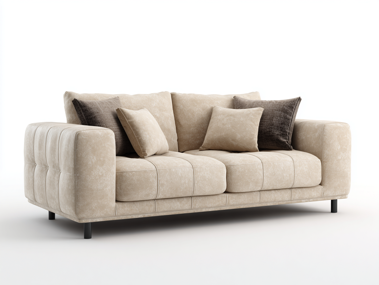 Sofá 2 plazas tapizado - tela - 165x95x85 cm - beige - para salón - diseño contemporáneo