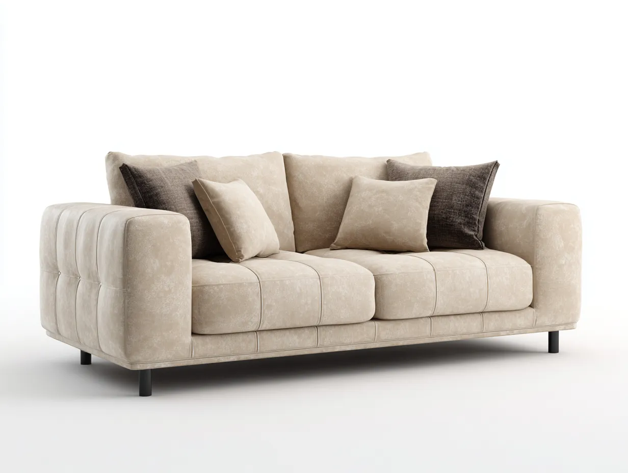 Sofá 2 plazas tapizado - tela - 165x95x85 cm - beige - para salón - diseño contemporáneo