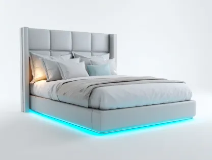 Cama doble acolchada con cabecero alto 200x160x125 cm - gris claro - para dormitorio - diseño moderno