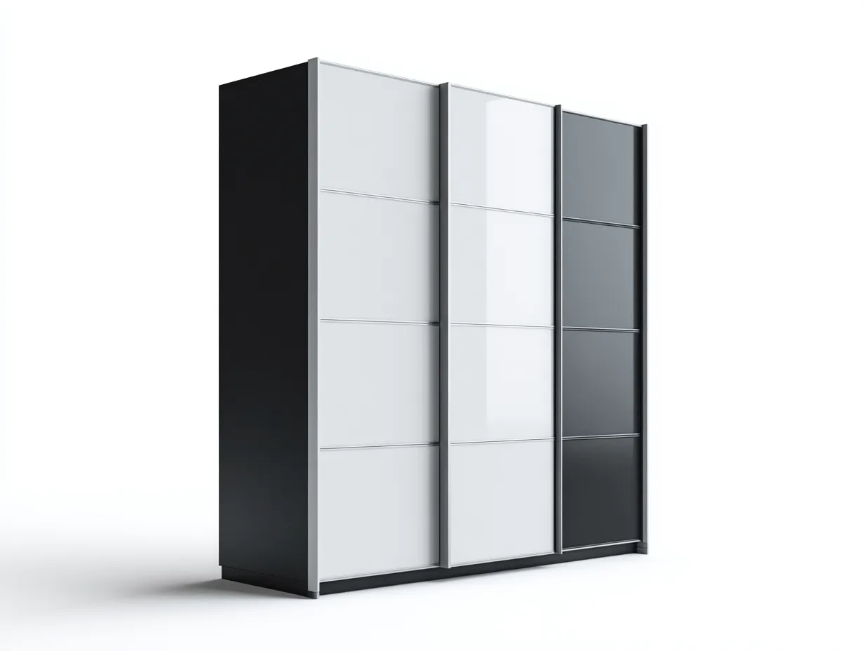 Armario con puertas correderas 175x62x220 cm - blanco/negro - para dormitorio - diseño moderno