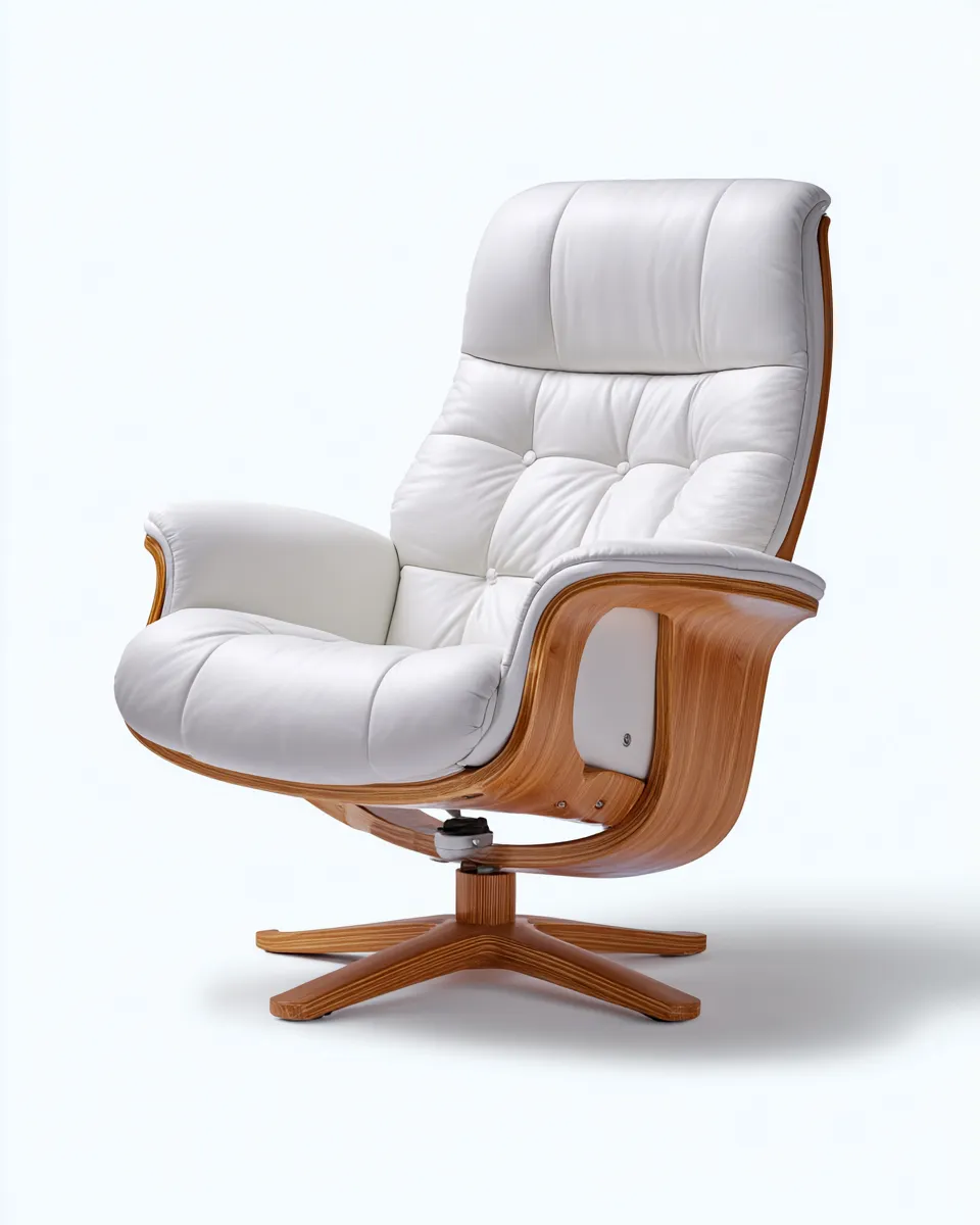 Sillón tapizado en cuero acolchado 80x85x110cm - blanco/color roble natural - para salón - diseño moderno