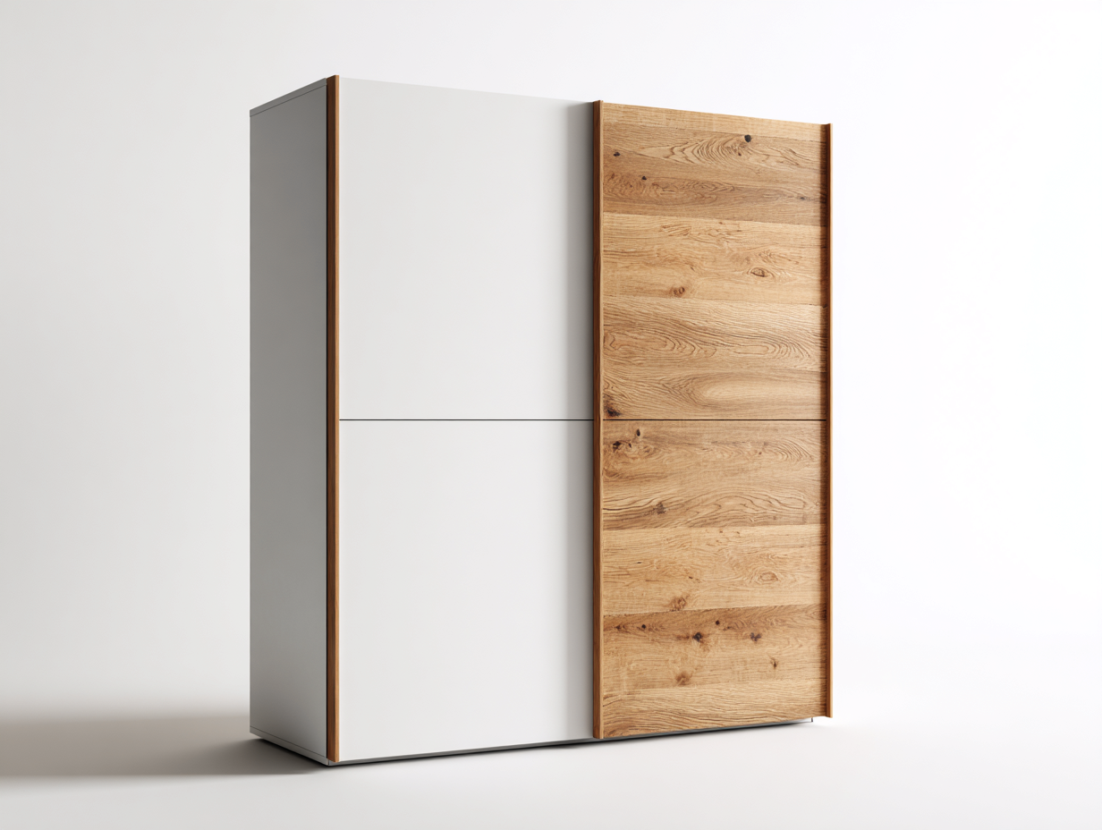 Armario con puertas correderas 168x60x210 cm - blanco/roble - para dormitorio - diseño moderno