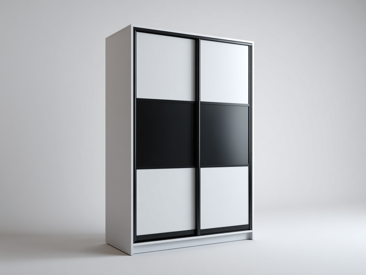 Armario panel 158x58x202cm - blanco/negro - puertas correderas - apto para dormitorio - diseño moderno