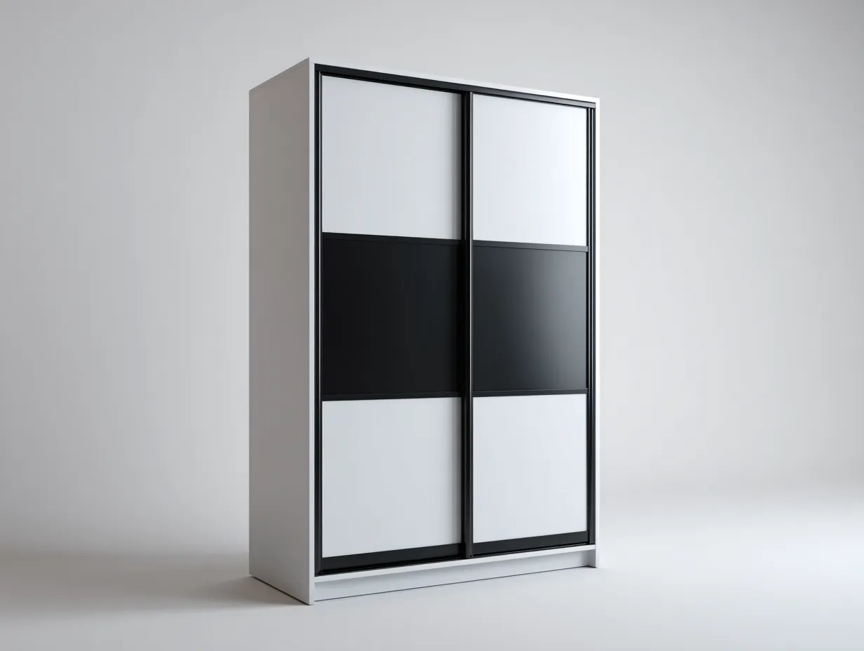 Armario panel 158x58x202cm - blanco/negro - puertas correderas - apto para dormitorio - diseño moderno