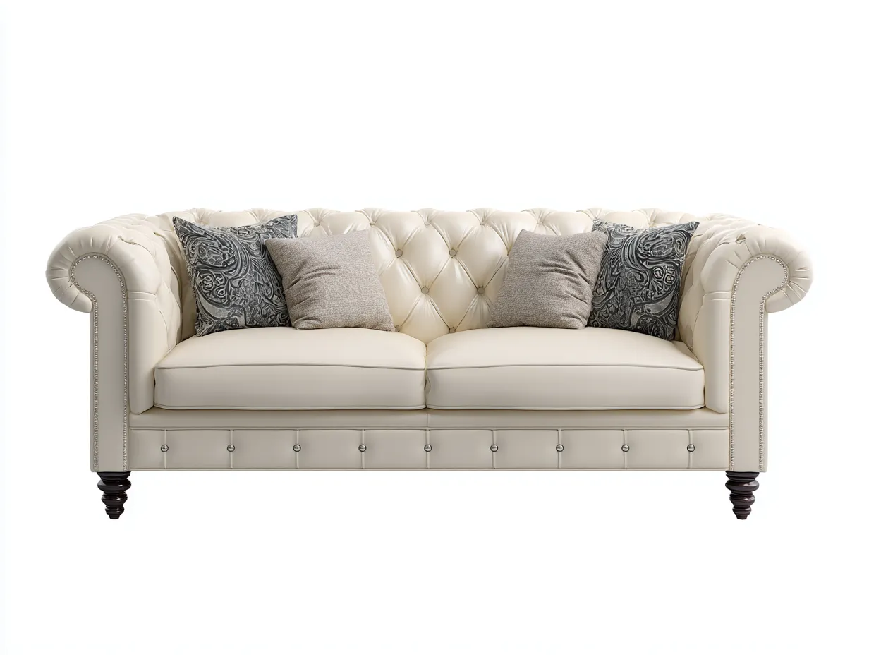 Sofá de 2 plazas tapizado en piel sintética 168x90x80 cm - crema - para salón - diseño clásico