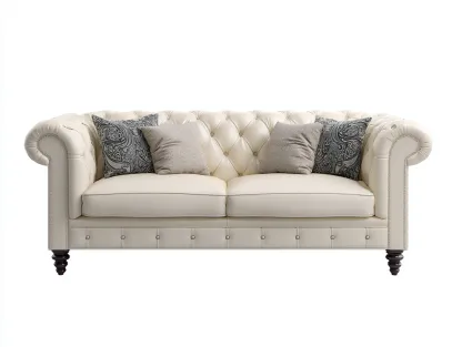 Sofá de 2 plazas tapizado en piel sintética 168x90x80 cm - crema - para salón - diseño clásico