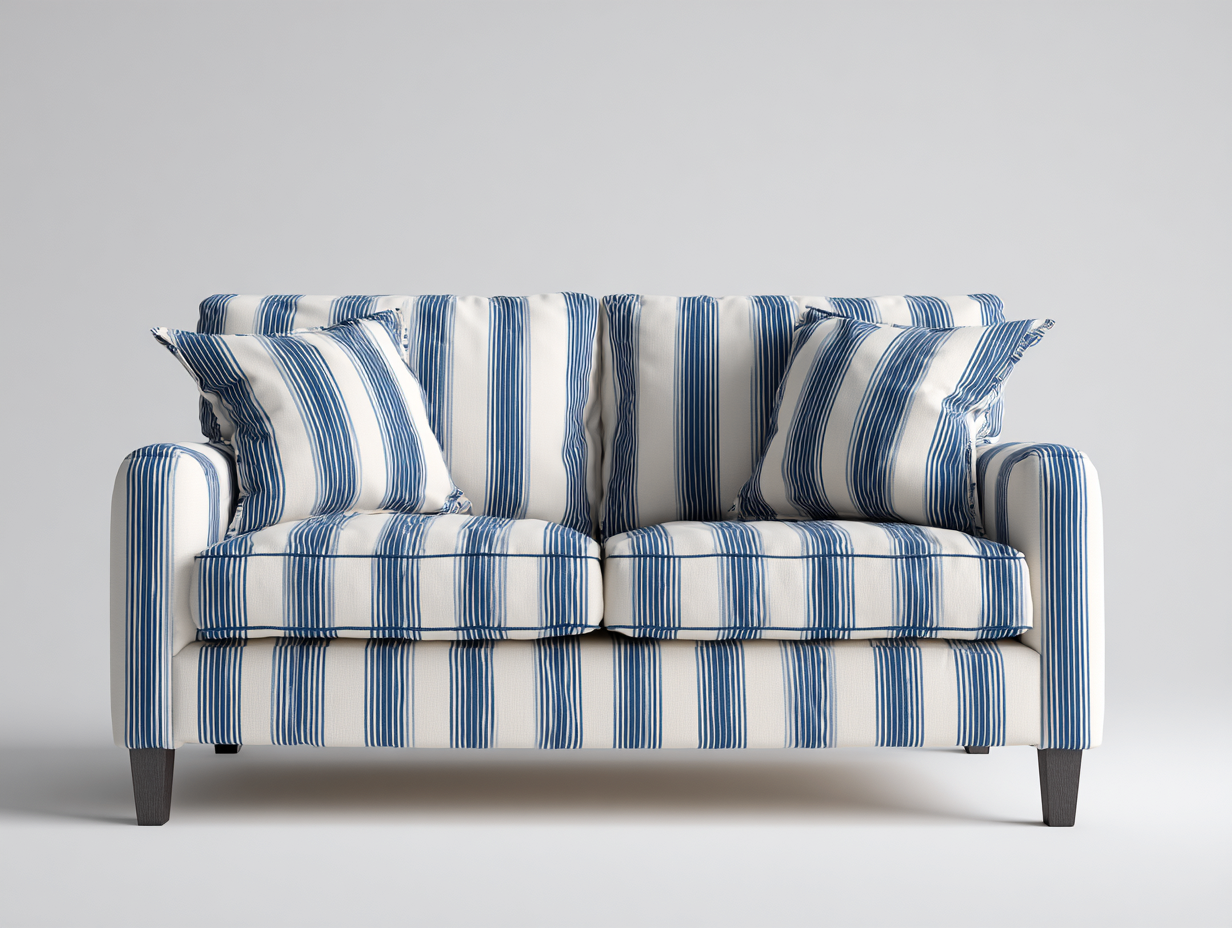 Sofá 2 plazas tapizado - tela - 158x85x90 cm - azul/blanco - para salón - estilo contemporáneo