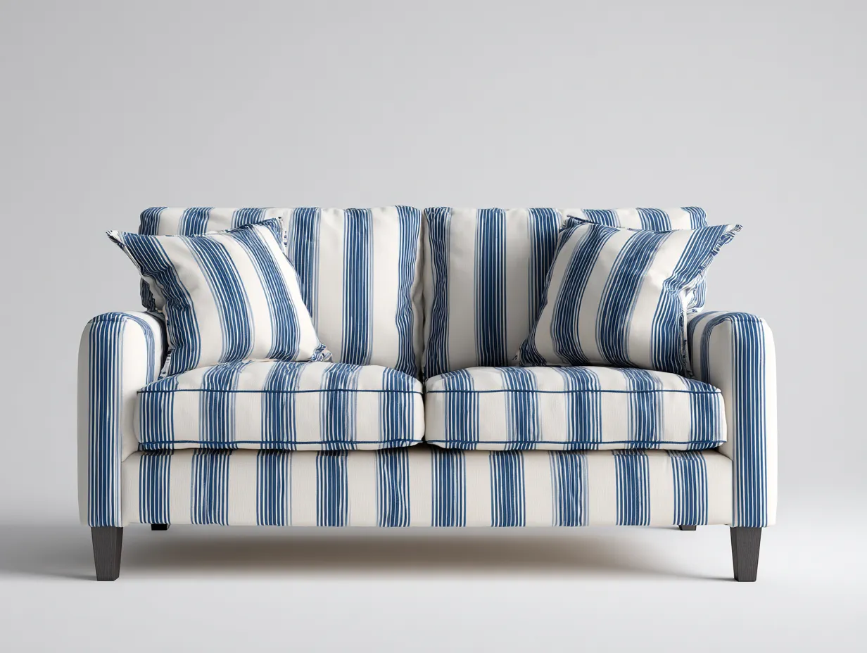 Sofá 2 plazas tapizado - tela - 158x85x90 cm - azul/blanco - para salón - estilo contemporáneo