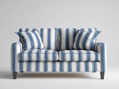 Sofá 2 plazas tapizado - tela - 158x85x90 cm - azul/blanco - para salón - estilo contemporáneo