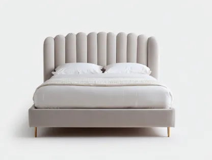 Cama doble acolchada con cabecero acanalado 200x160x120 cm - beige - para dormitorio - diseño moderno