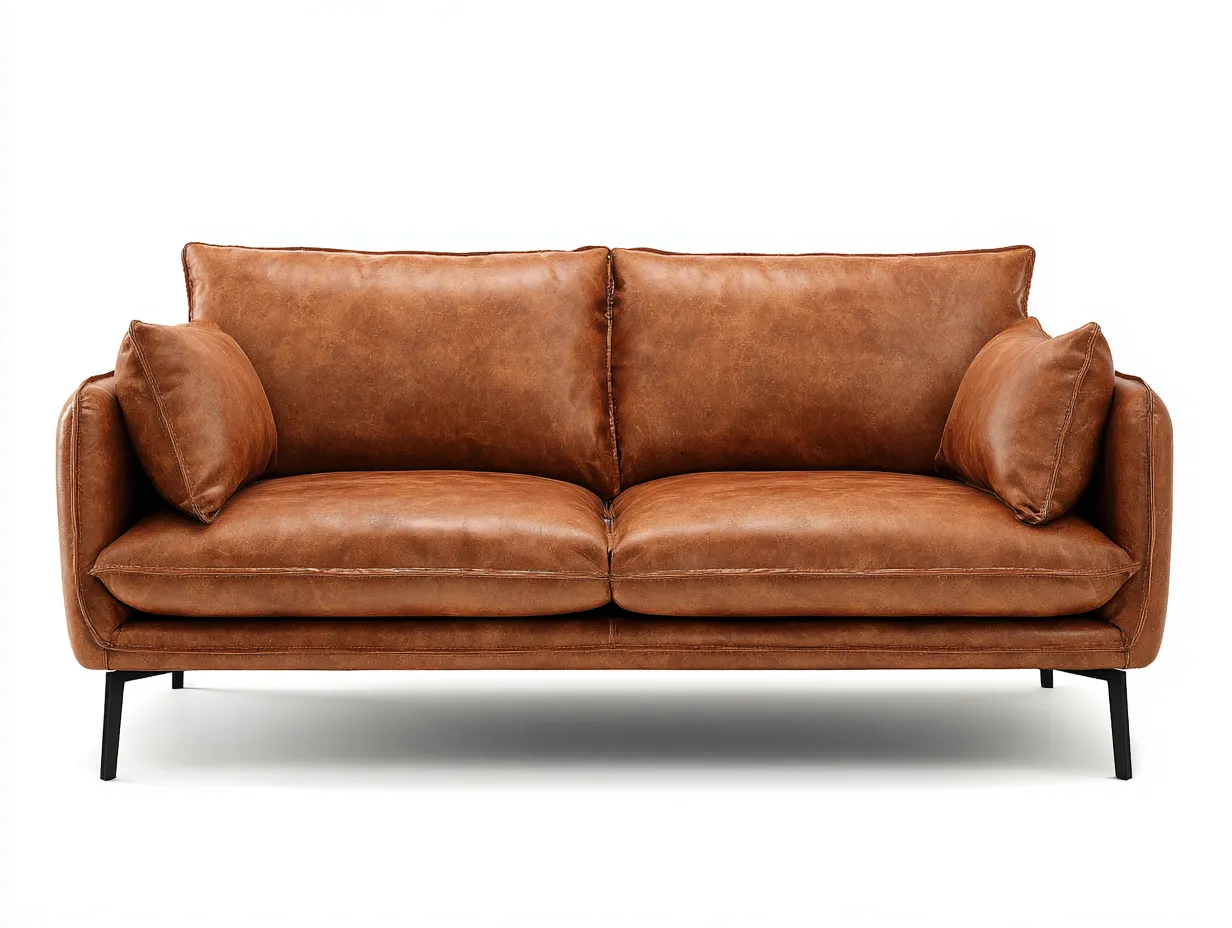 Sofá de 2 plazas tapizado en piel sintética 165x90x85 cm - marrón/negro - para salón - diseño moderno