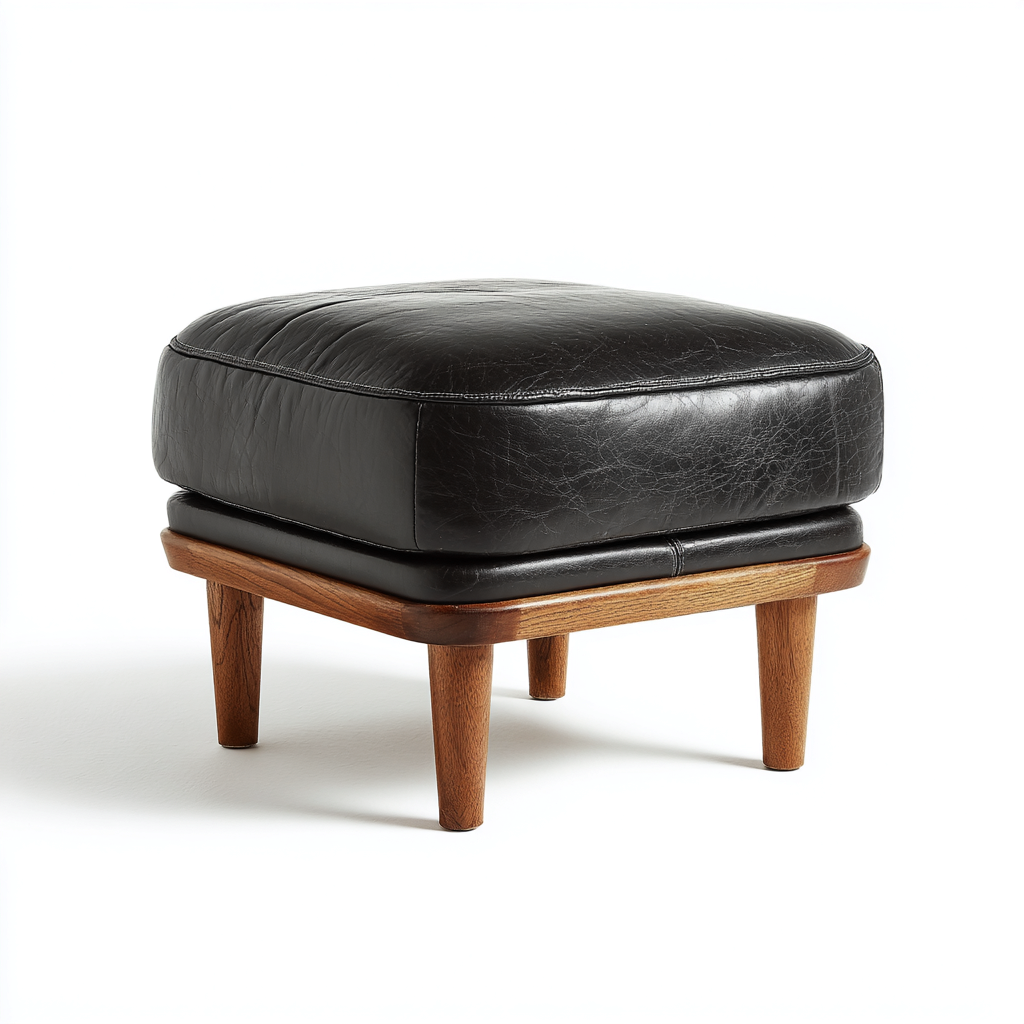 Pouf Pelle 50x50x40 cm - Nero-Legno - Design moderno-Shelteroli