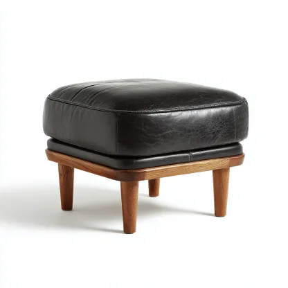 Pouf Pelle 50x50x40 cm - Nero-Legno - Design moderno-Shelteroli