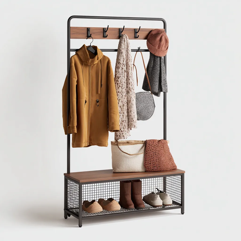 Attaccapanni Metallo-legno 90x35x180 cm - Marrone-nero - Stile industriale-Shelteroli