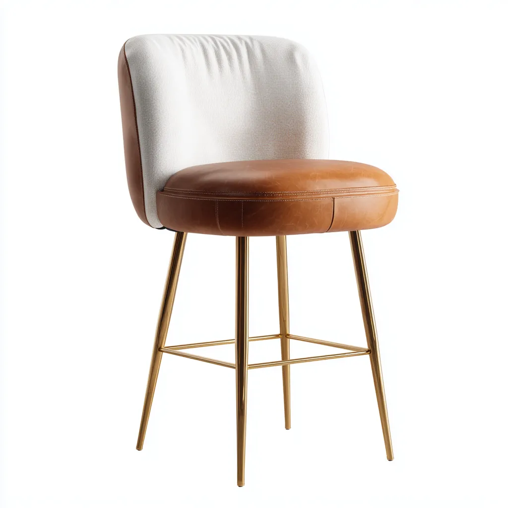 Sgabello da bar in metallo e pelle 45x50x95 cm - bianco-marrone - stile moderno-Shelteroli