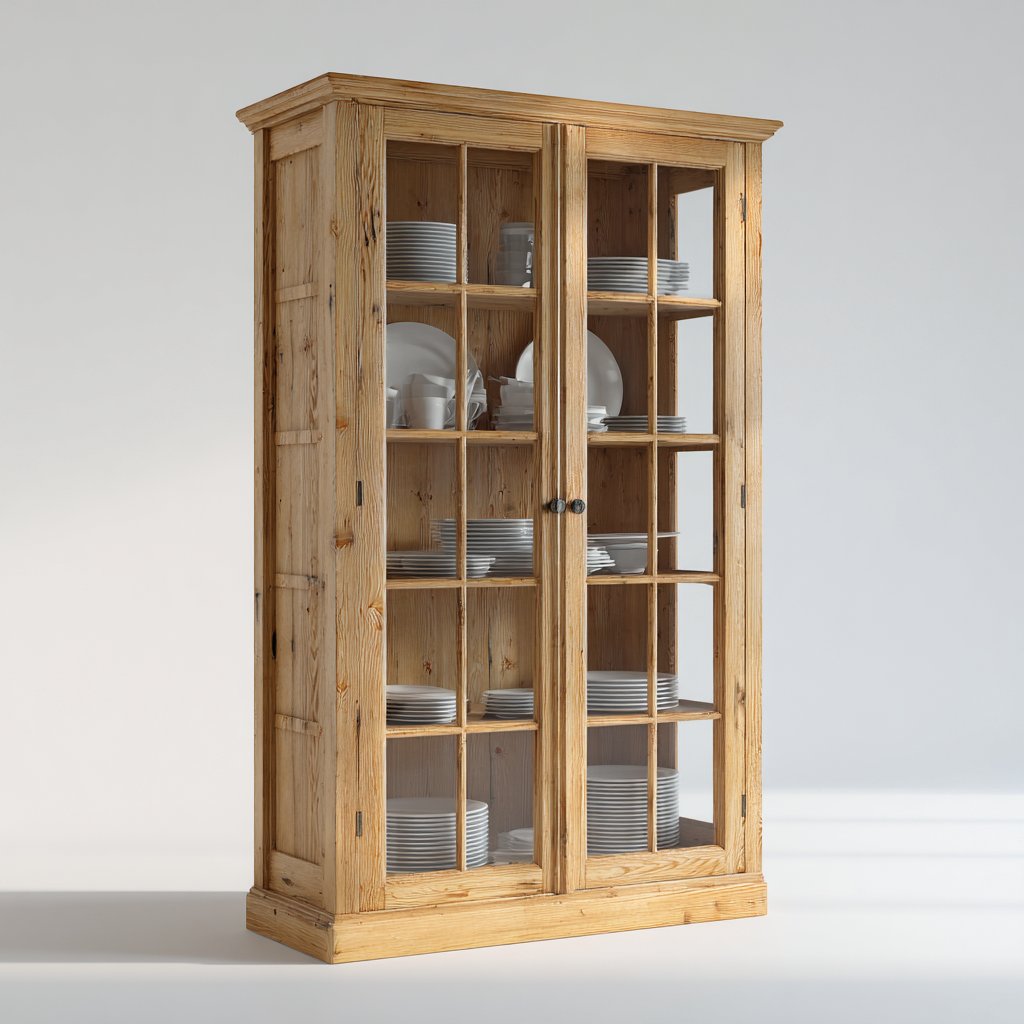 Armadietti da cucina in legno massello con vetro 80x40x190 cm - marrone - stile rustico per cucina-Shelteroli