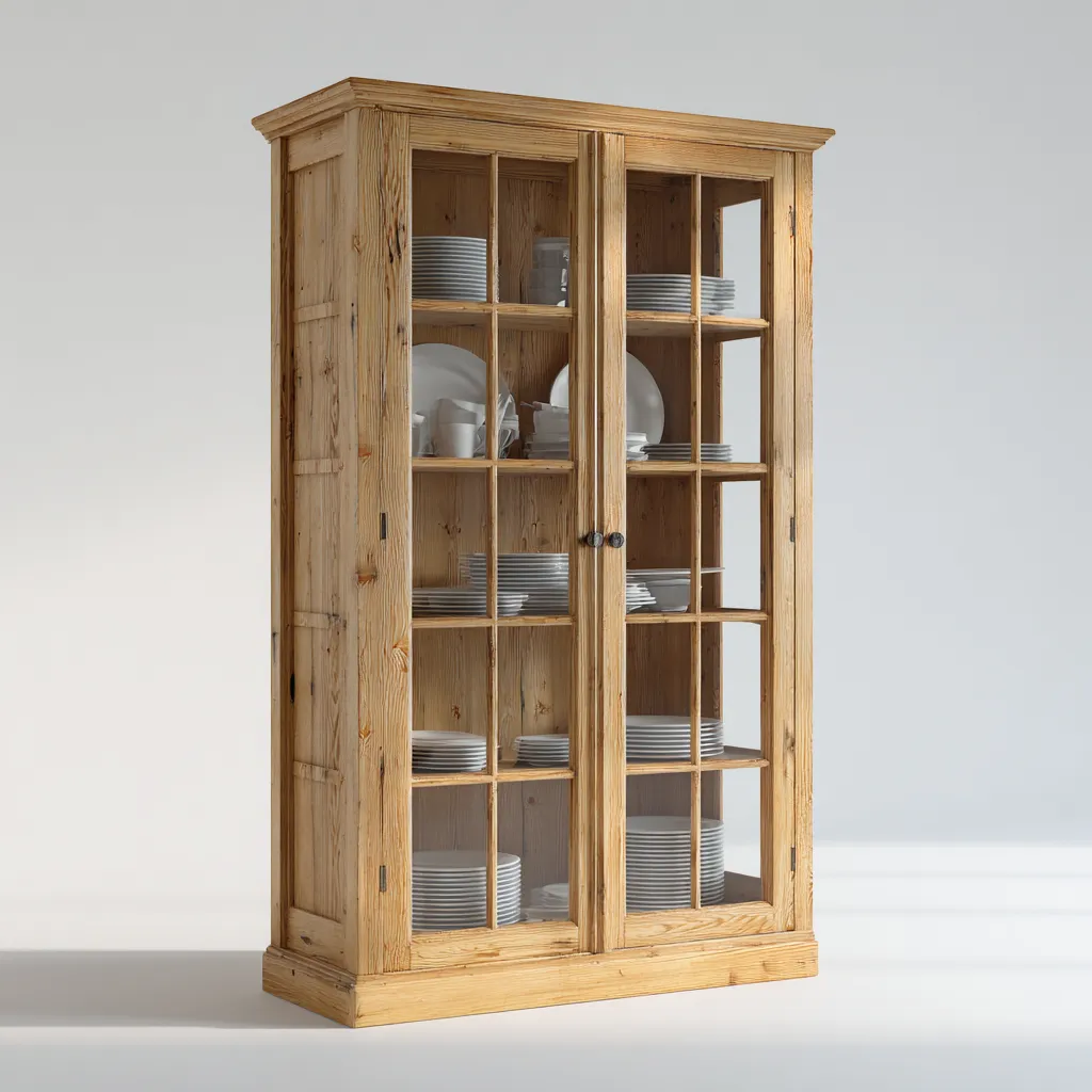 Armadietti da cucina in legno massello con vetro 80x40x190 cm - marrone - stile rustico per cucina-Shelteroli