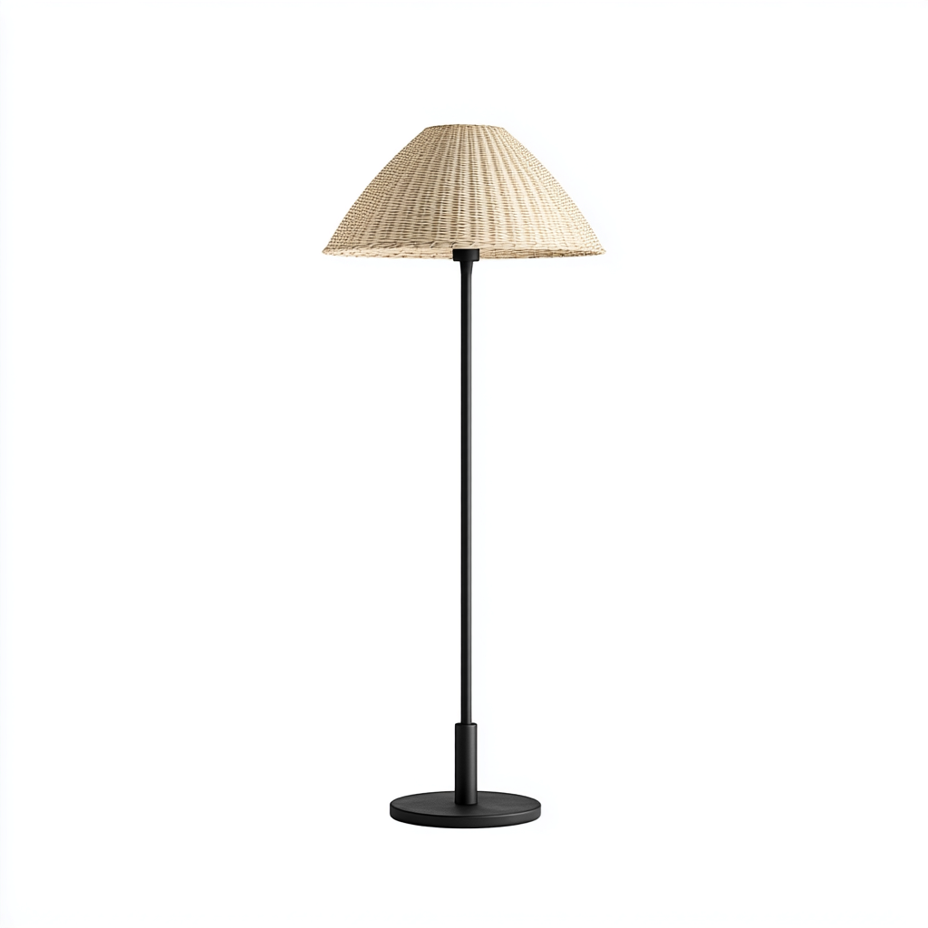 Lampada da terra Metallo-rattan 36x36x172 cm - Nero-Naturale - Stile nordico-Shelteroli