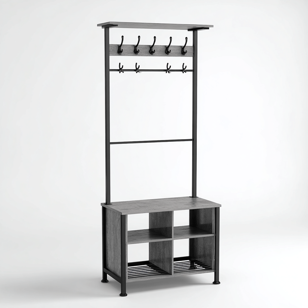 Attaccapanni Metallo-legno 80x35x180 cm - Grigio-Nero - Design moderno-Shelteroli