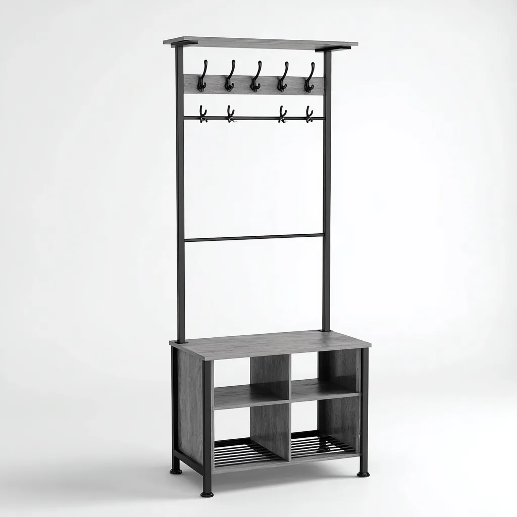 Attaccapanni Metallo-legno 80x35x180 cm - Grigio-Nero - Design moderno-Shelteroli