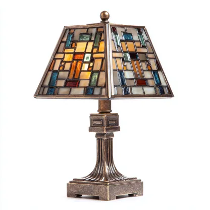 Lampada da tavolo Metallo-vetro 24x24x42 cm - Bronzo-Multicolore - Stile classico-Shelteroli
