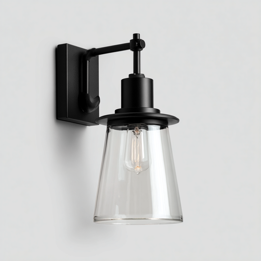 Applique in metallo con paralume in vetro 18x22x30 cm - nero-trasparente - stile moderno-Shelteroli