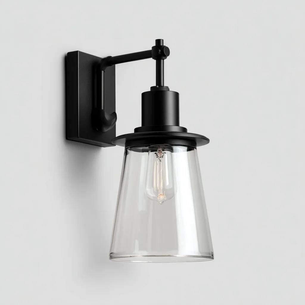 Applique in metallo con paralume in vetro 18x22x30 cm - nero-trasparente - stile moderno-Shelteroli