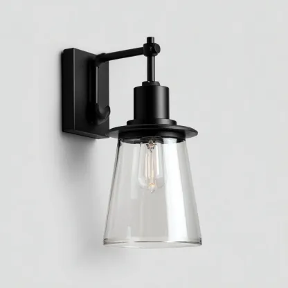 Applique in metallo con paralume in vetro 18x22x30 cm - nero-trasparente - stile moderno-Shelteroli