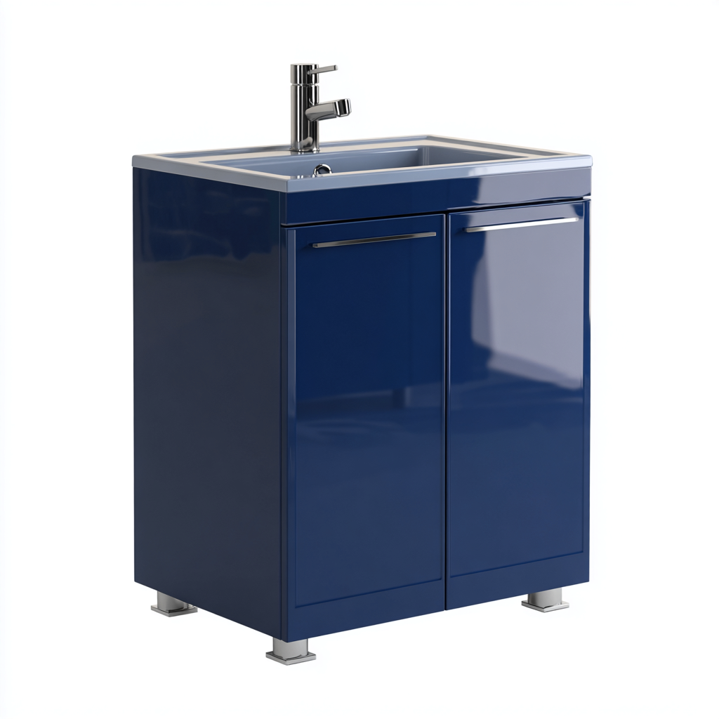 Mobile lavabo Legno-laccato 60x45x80 cm - Blu-Bianco - Stile contemporaneo-Shelteroli