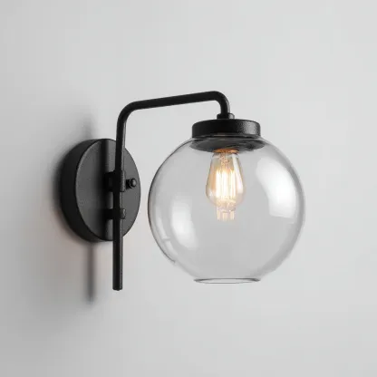 Applique in metallo con globo in vetro 18x25x28 cm - nero-trasparente - design moderno-Shelteroli