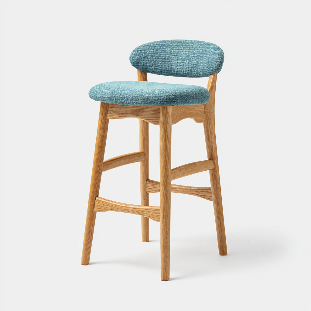 Sgabello da bar in legno chiaro e tessuto 40x43x78 cm - turchese-legno chiaro - design moderno-Shelteroli