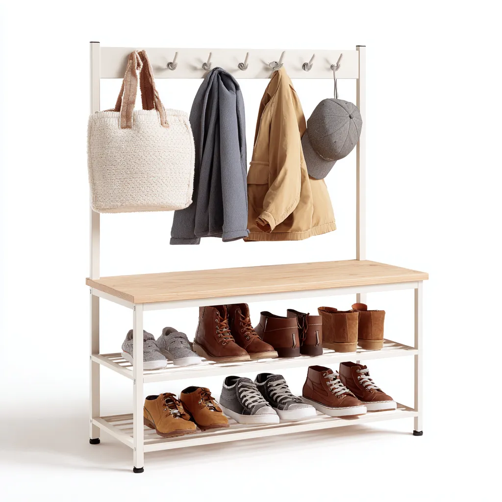 Attaccapanni Metallo-legno 100x35x160 cm - Bianco-legno - Stile moderno-Shelteroli