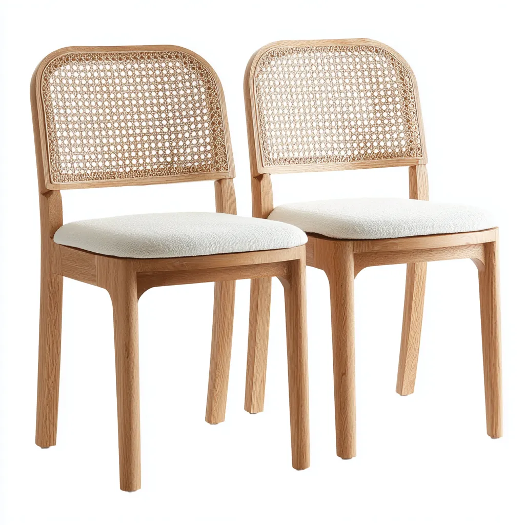 Set di 2 sedie da pranzo in legno e rattan 52x48x82 cm - bianco-legno chiaro - stile naturale-Shelteroli