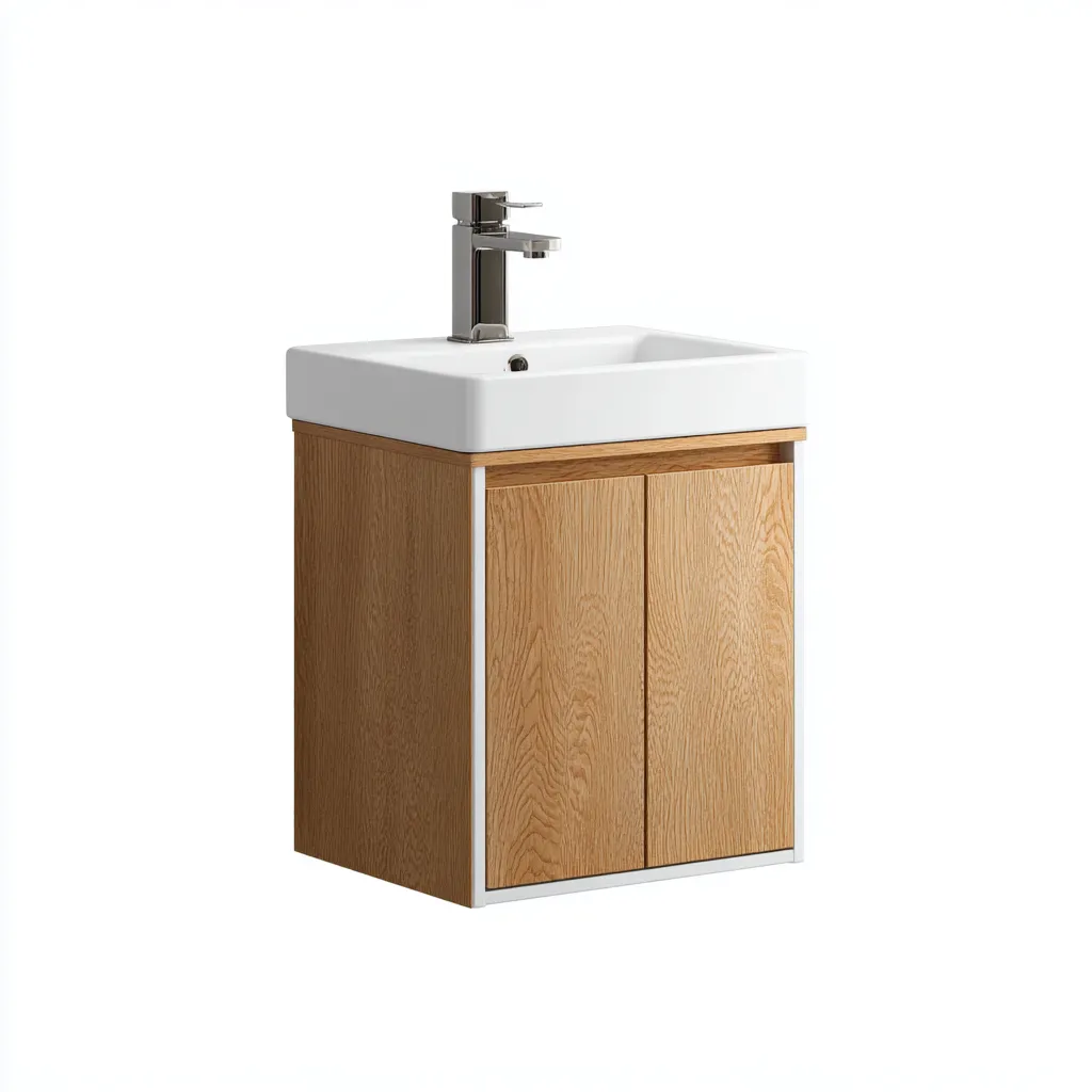 Mobile lavabo con anta in MDF 48x40x82 cm - bianco-legno - design moderno per bagno-Shelteroli