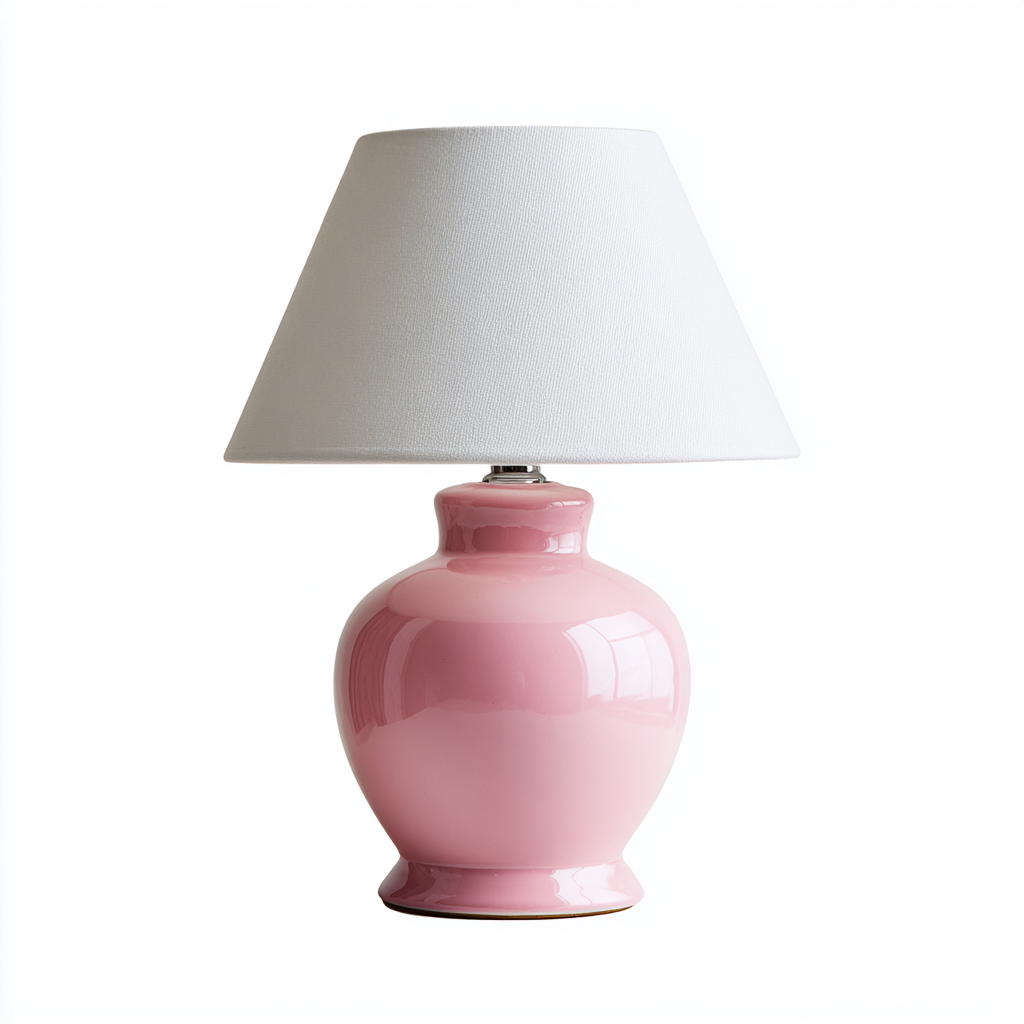 Lampada da tavolo Ceramica-tessuto 27x27x41 cm - Rosa-Bianco - Stile classico-Shelteroli