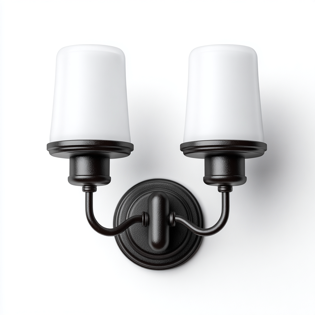 Applique in metallo con doppi paralumi in vetro 24x12x26 cm - nero-bianco - stile moderno-Shelteroli