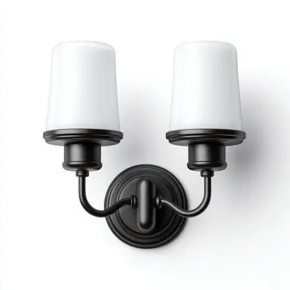 Applique in metallo con doppi paralumi in vetro 24x12x26 cm - nero-bianco - stile moderno-Shelteroli