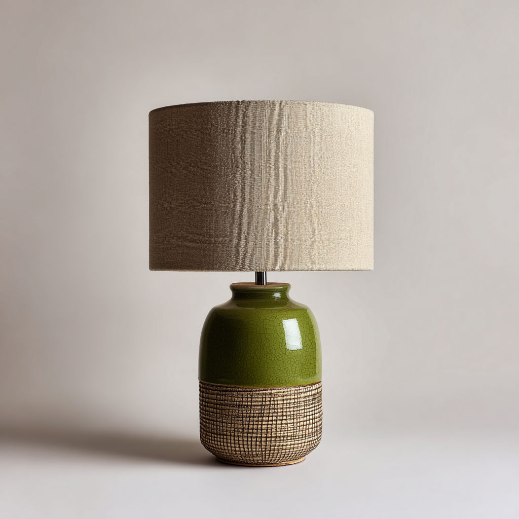 Lampada da tavolo Ceramica-tessuto 27x27x43 cm - Verde-Beige - Design naturale-Shelteroli
