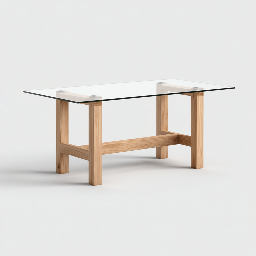 Tavolo da pranzo Vetro-legno 140x80x75 cm - Trasparente-naturale - Design moderno-Shelteroli