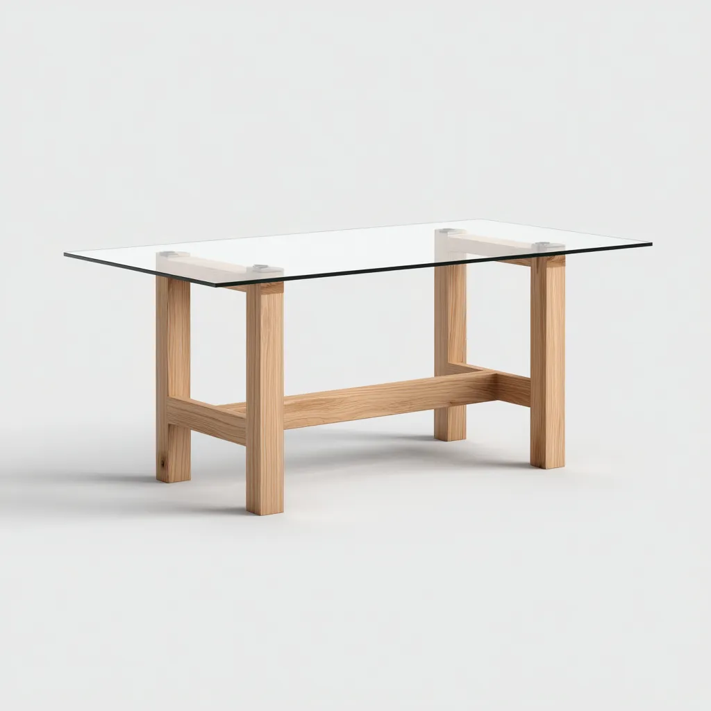 Tavolo da pranzo Vetro-legno 140x80x75 cm - Trasparente-naturale - Design moderno-Shelteroli