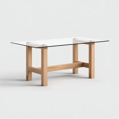 Tavolo da pranzo Vetro-legno 140x80x75 cm - Trasparente-naturale - Design moderno-Shelteroli