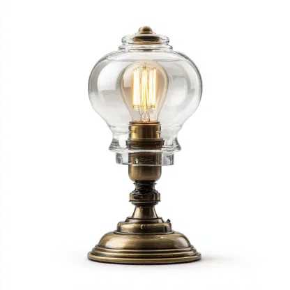 Lampada da tavolo in bronzo con paralume in vetro trasparente 14x14x28 cm - bronzo-trasparente - stile vintage-Shelteroli