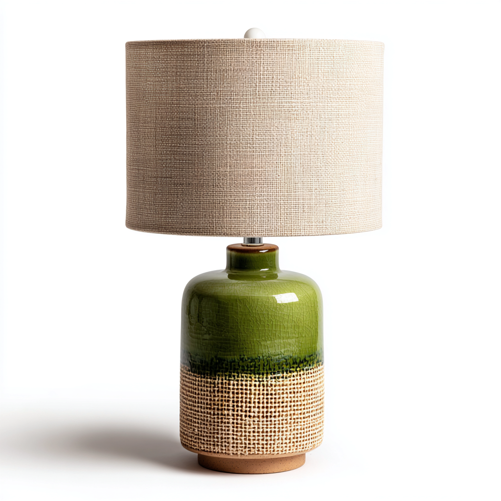 Lampada da tavolo Ceramica-tessuto 27x27x44 cm - Verde-Beige - Stile naturale-Shelteroli