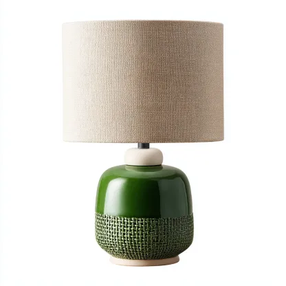 Lampada da tavolo Ceramica-tessuto 26x26x42 cm - Verde-Beige - Stile naturale-Shelteroli