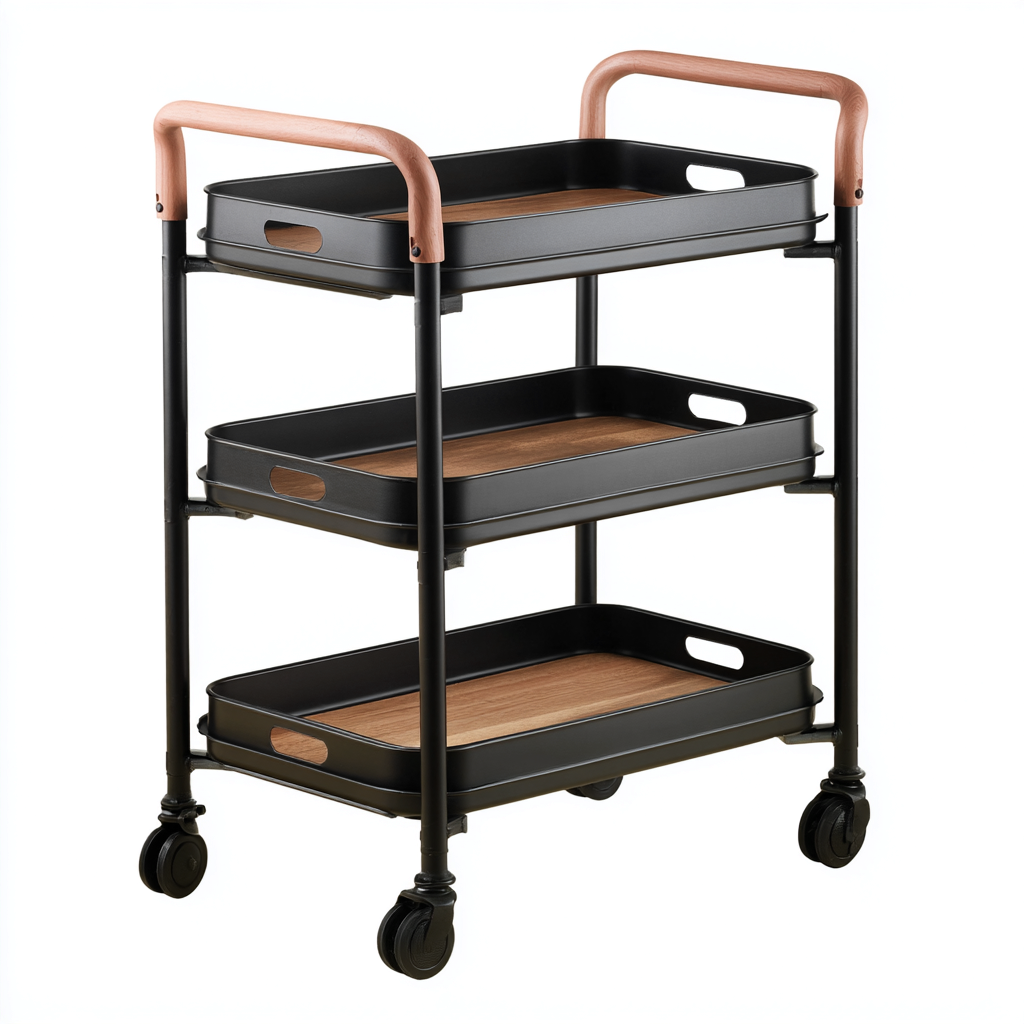 Carrello da cucina in metallo e legno 50x30x85 cm - nero - design moderno-Shelteroli