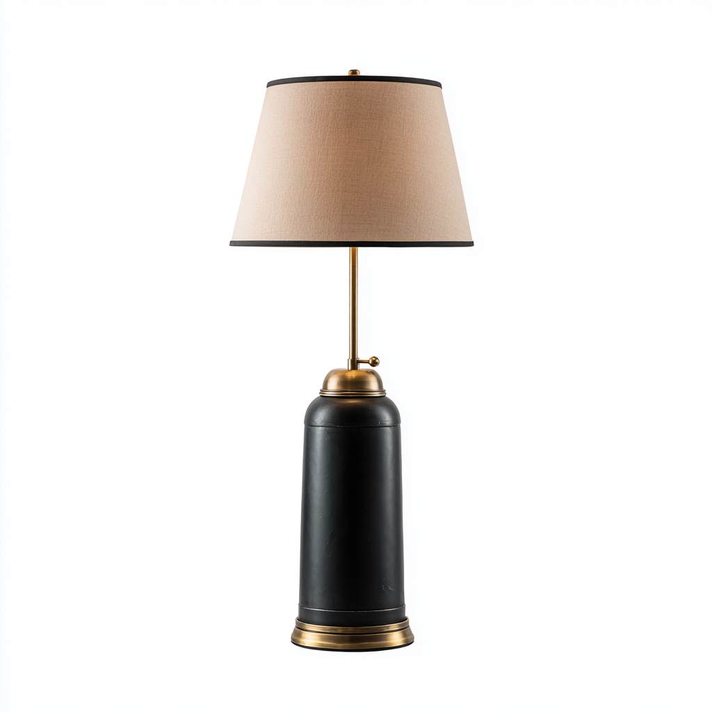 Lampada da tavolo Metallo-Tessuto 28x28x60 cm - Nero-Beige-Oro - Stile classico raffinato-Shelteroli