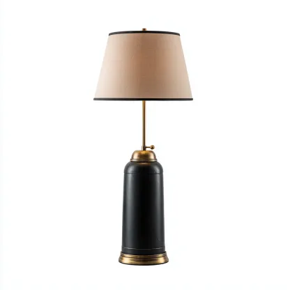 Lampada da tavolo Metallo-Tessuto 28x28x60 cm - Nero-Beige-Oro - Stile classico raffinato-Shelteroli