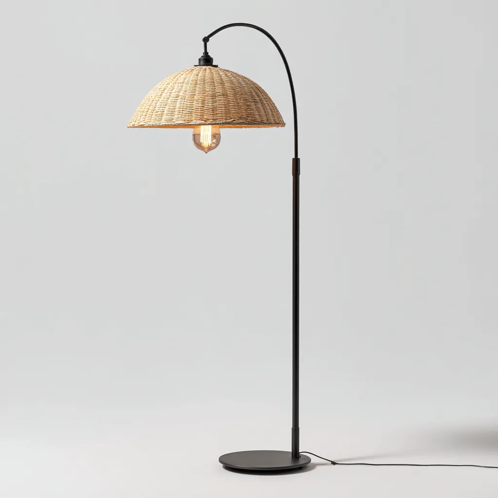 Lampada da terra Metallo-rattan 38x38x165 cm - Nero-Naturale - Stile moderno-Shelteroli