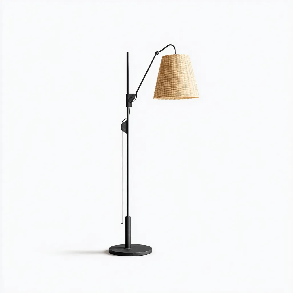 Lampada da terra Metallo-rattan 32x32x168 cm - Nero-Naturale - Design contemporaneo-Shelteroli