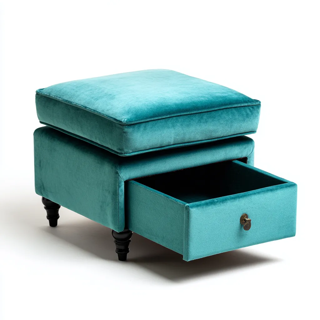 Pouf Velluto 45x40x45 cm - Verde-Legno nero - Design con cassetto-Shelteroli